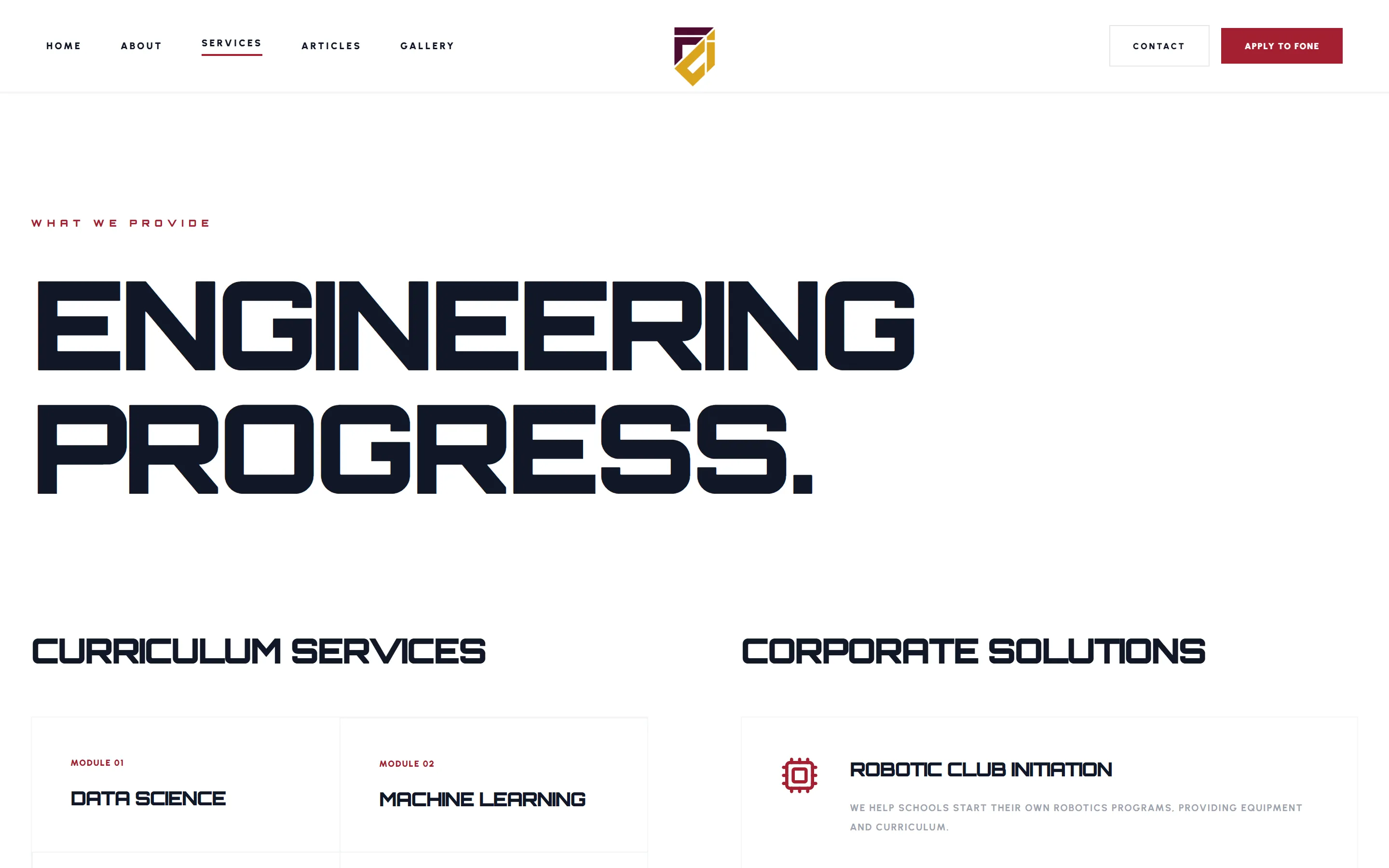 Services: curriculum and corporate solutions.