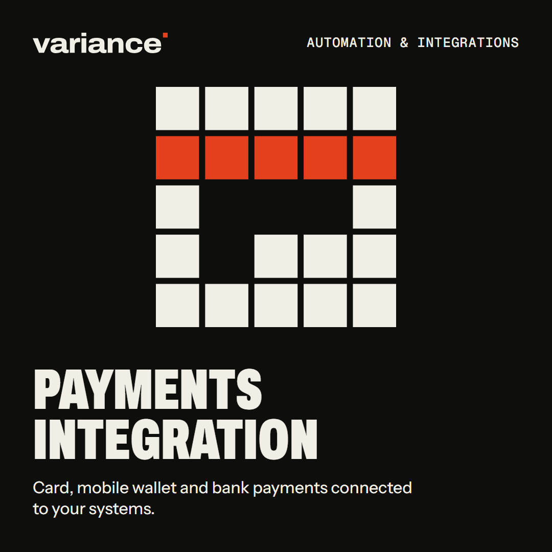 The Payments integration card from the Variance catalogue