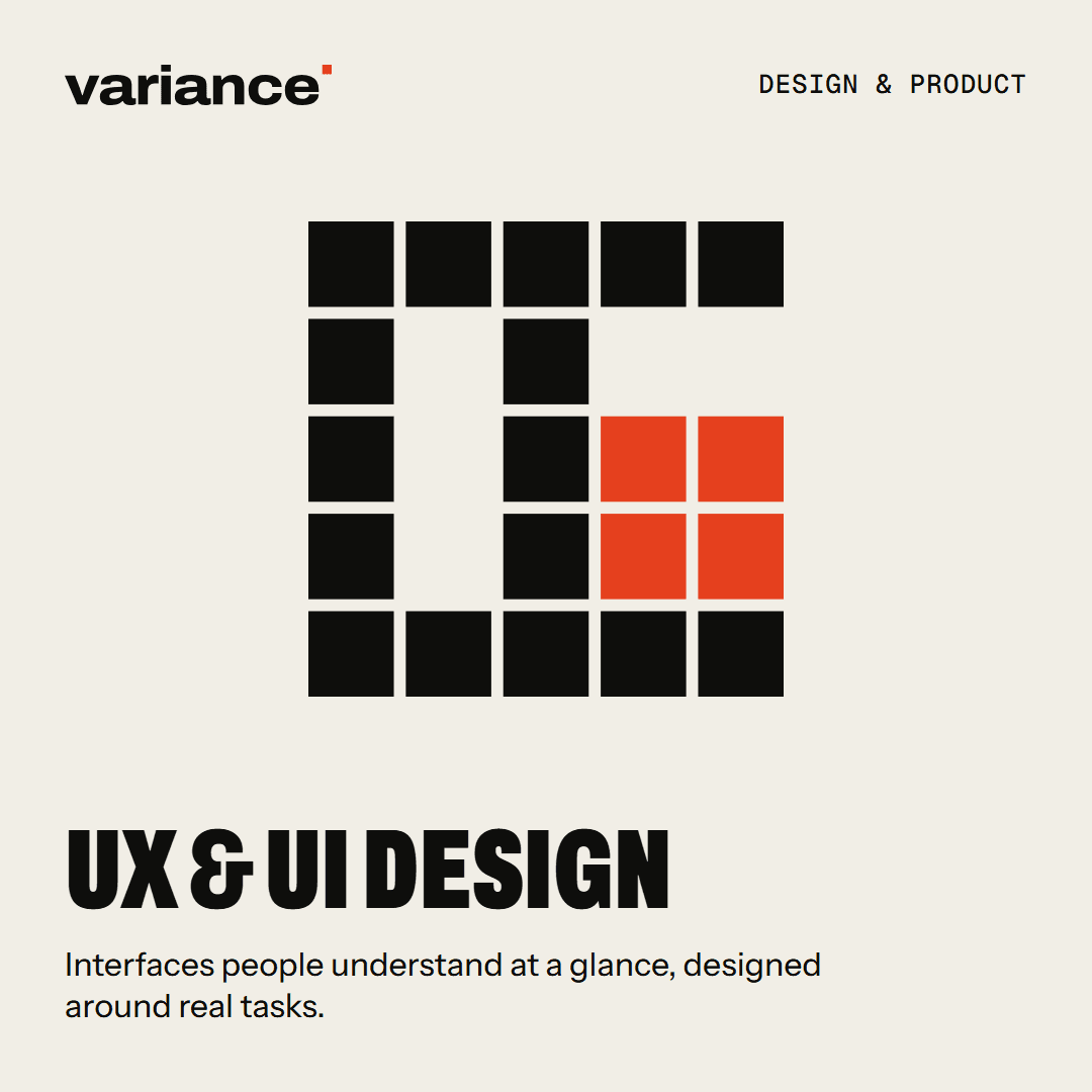 The UX & UI design card from the Variance catalogue