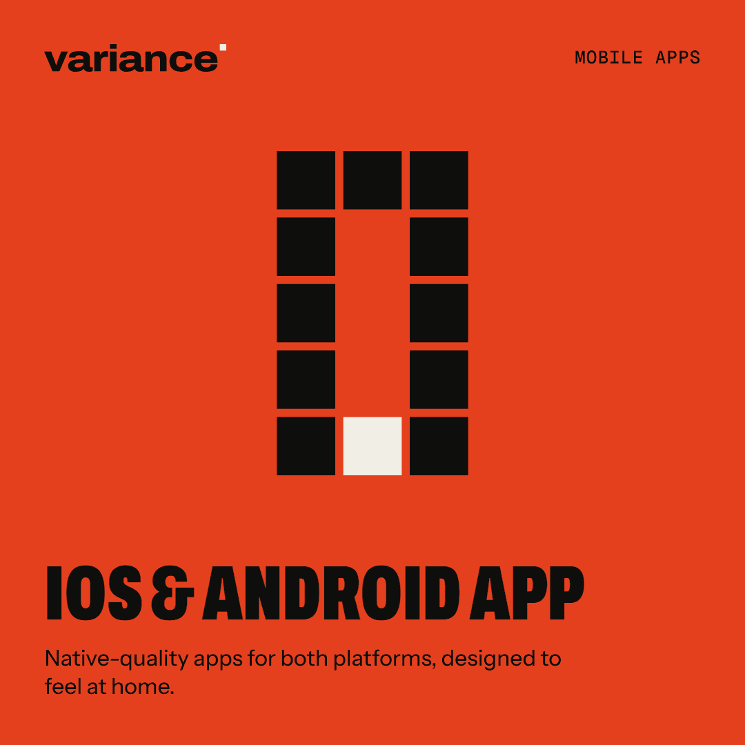 The iOS & Android app card from the Variance catalogue