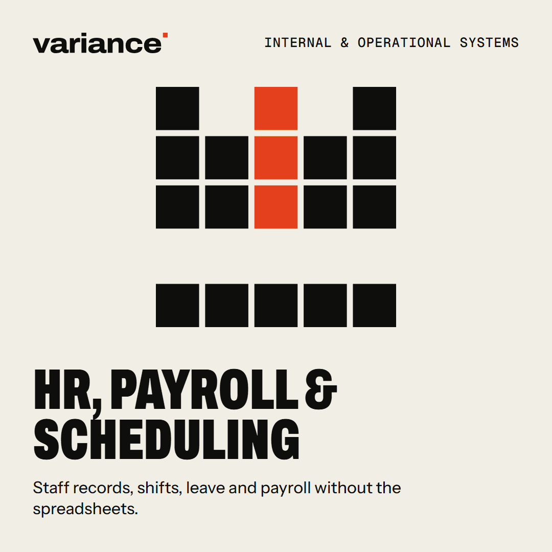 The HR, payroll & scheduling card from the Variance catalogue
