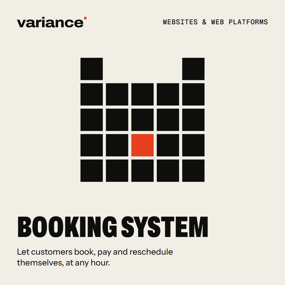 The Booking system card from the Variance catalogue