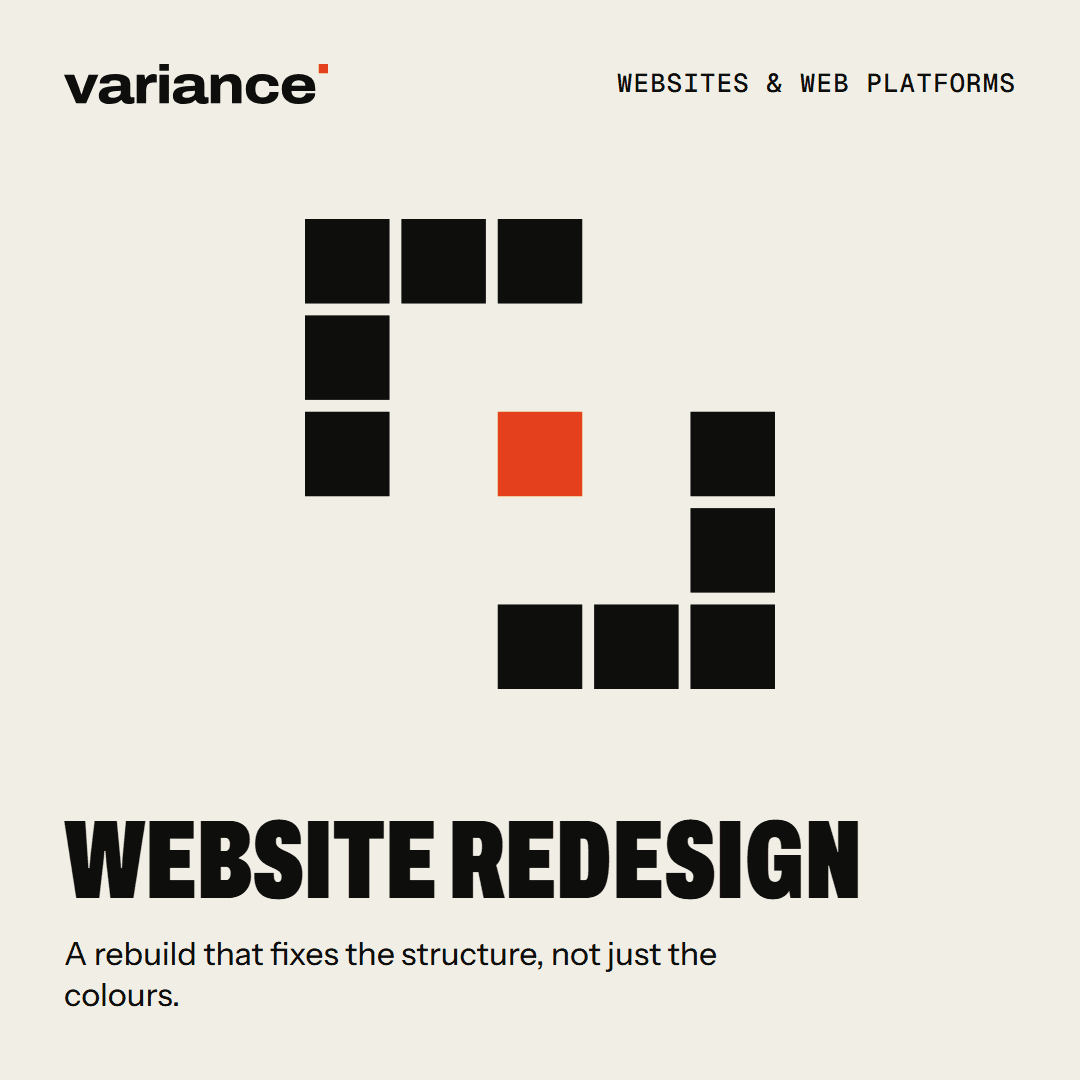 The Website redesign card from the Variance catalogue