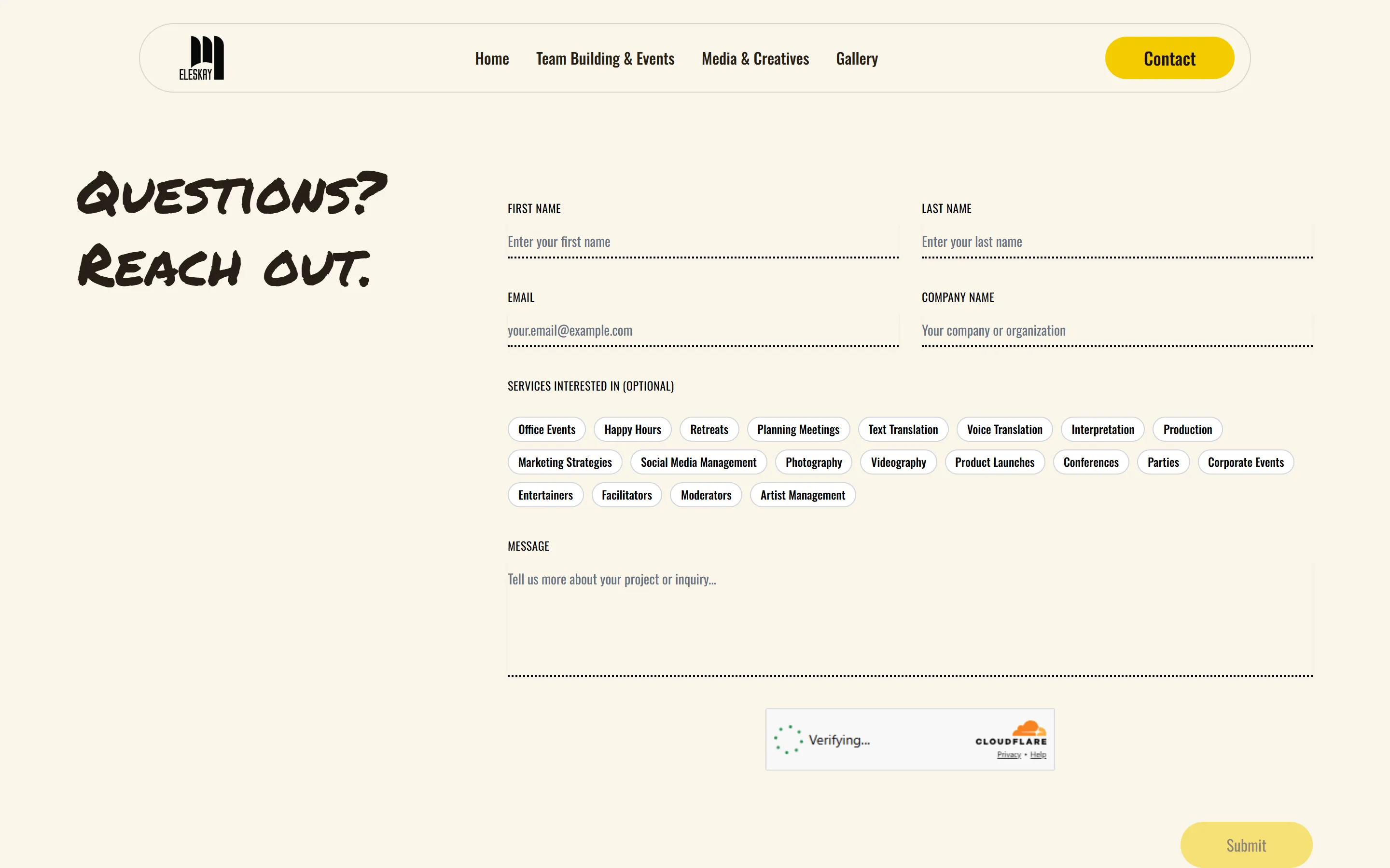 Contact: questions, and the services to choose from.