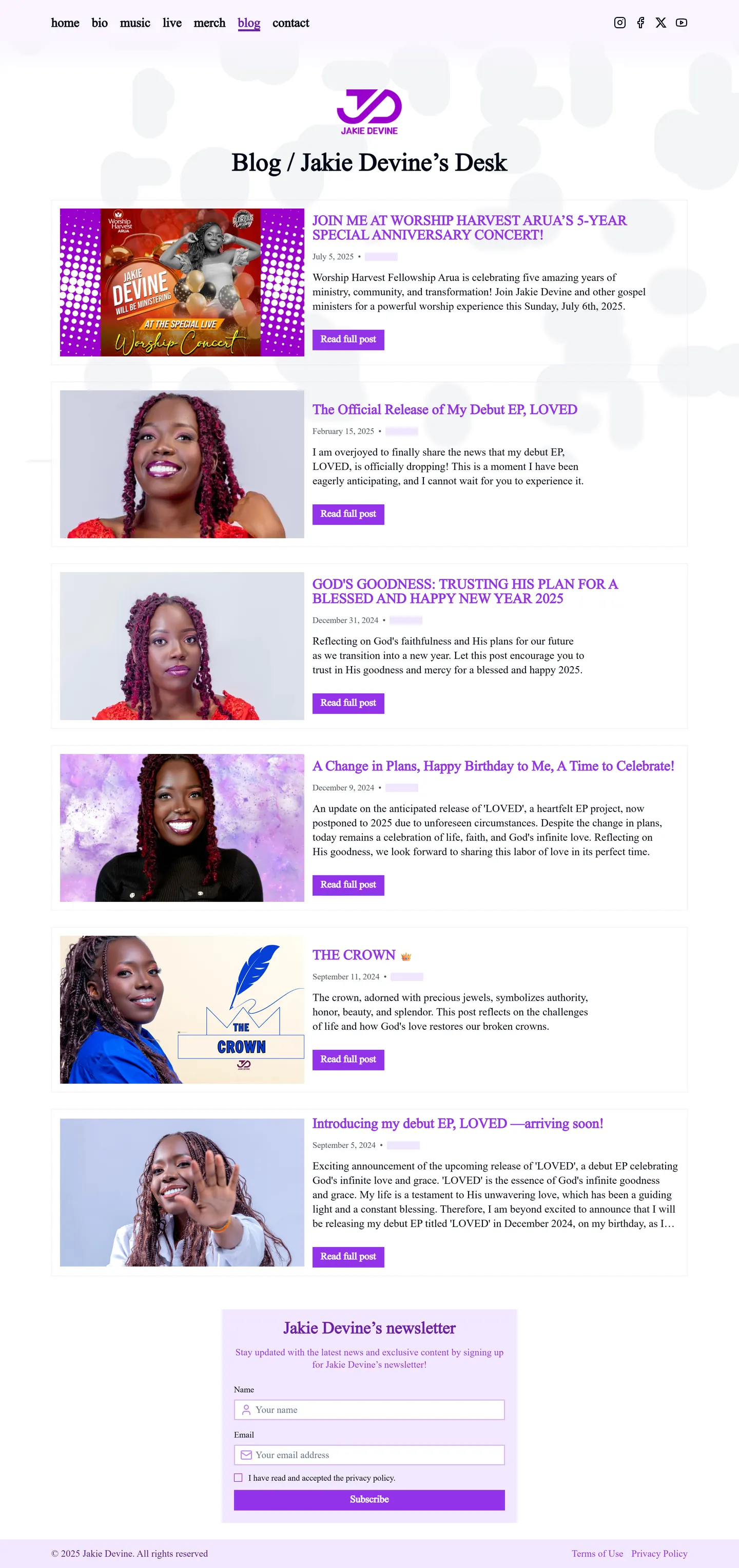 The full Jakie Devine page, from top to bottom